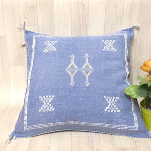 Blue Cactus Silk Pillow Cover: Moroccan Boho Cushion (19.2&quot; x 18.5&quot;)