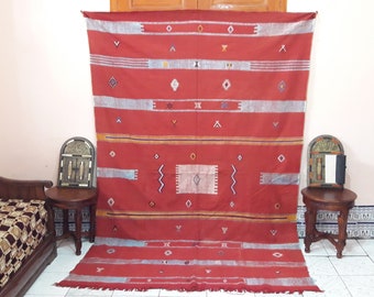 Tappeto marocchino in seta con cactus, realizzato a mano (2,6 x 1,7 m): tappeto berbero boho