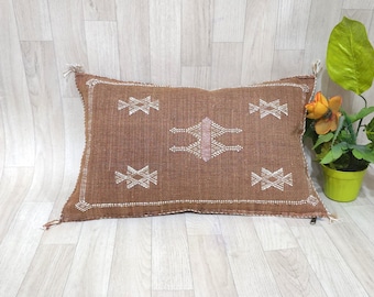 Cactus Silk Cushion Cover - brown Sabra pillow - Handmade Morocco cushion