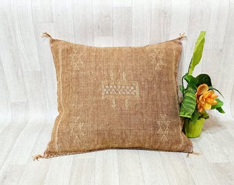 Handmade light brown Cactus Silk Pillow Cover: Moroccan Boho Cushion