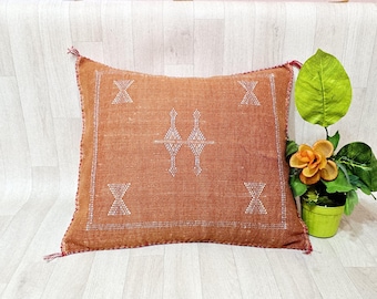 Handwoven Moroccan Cactus Silk Pillow Cover: Berber Boho Cushion