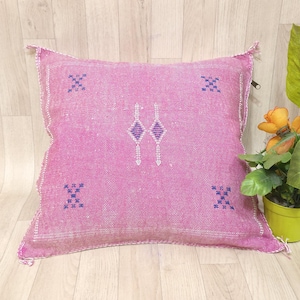 Handwoven Cactus Silk Pillow Cover: Moroccan Berber Cushion, Pink Boho Decor
