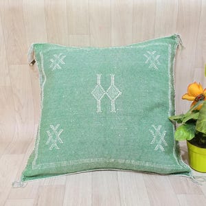 Handmade Green Cactus Silk Pillow Cover: Moroccan Berber Cushion