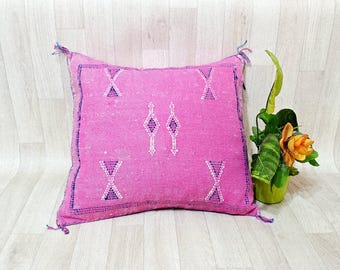 Handmade Pink Cactus Silk Pillow Cover: Moroccan Boho Cushion
