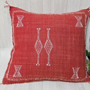 Handmade Moroccan Cactus Silk Pillow Cover: Red/Orange Boho Cushion (18.8x17.7 IN) image 2