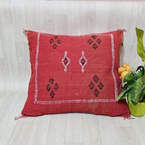 Handmade Red/orange Cactus Silk Lumbar Pillow Cover: Moroccan Sabra Cushion