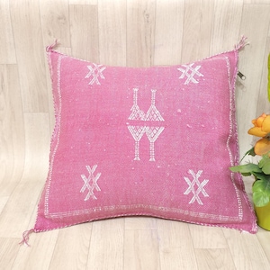 Cactus Silk Cushion Cover - pink Sabra pillow - Handmade Morocco cushion