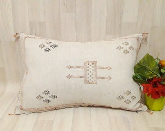 Cactus Silk Cushion Cover - cream  Sabra pillow - Handmade Morocco cushion