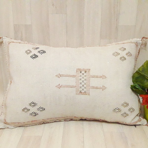 Cactus Silk Cushion Cover - cream  Sabra pillow - Handmade Morocco cushion