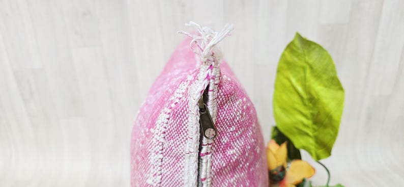 Handwoven Cactus Silk Pillow Cover: Moroccan Berber Boho Cushion, Pink image 8
