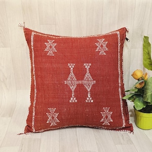 Cactus Silk Pillow Cover, Moroccan Boho Throw Pillow , Hand woven Berber Pillow, Decorative Sabra Cactus Silk Cushion Cover
