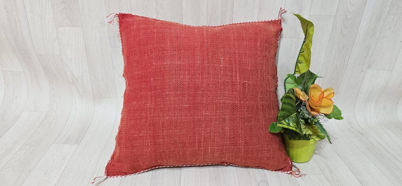 Handmade Moroccan Cactus Silk Pillow Cover: Red/Orange Boho Cushion (18.8x17.7 IN) image 6