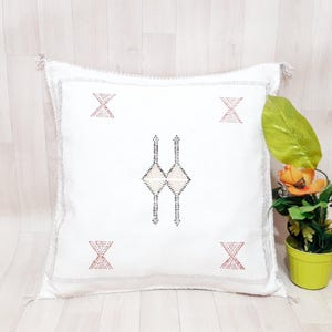 Cactus Silk Cushion Cover - white Sabra pillow - Handmade Morocco cushion