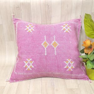 Cactus Silk pillow Cover - PINK Sabra pillow - Handmade Morocco cushion