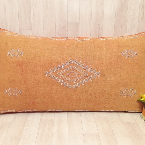 Lumbar Cactus Silk pillow Cover - orange Sabra pillow - Handmade Morocco cushion-pillow-cushion-decorative pillow-lumbar pillow-