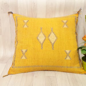Handmade Moroccan Cactus Silk Pillow Cover: Yellow Berber Cushion