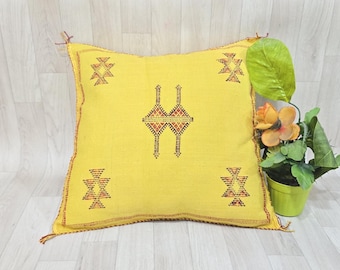 Funda de almohada de seda de cactus marroquí tejida a mano: cojín bohemio bereber