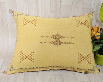 Funda de almohada de seda de cactus bereber tejida a mano: Cojín estilo boho marroquí