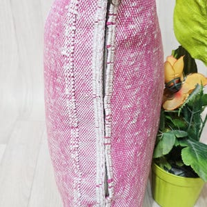 Handwoven Cactus Silk Pillow Cover: Moroccan Berber Boho Cushion, Pink image 7