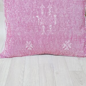 Handwoven Cactus Silk Pillow Cover: Moroccan Berber Boho Cushion, Pink image 3