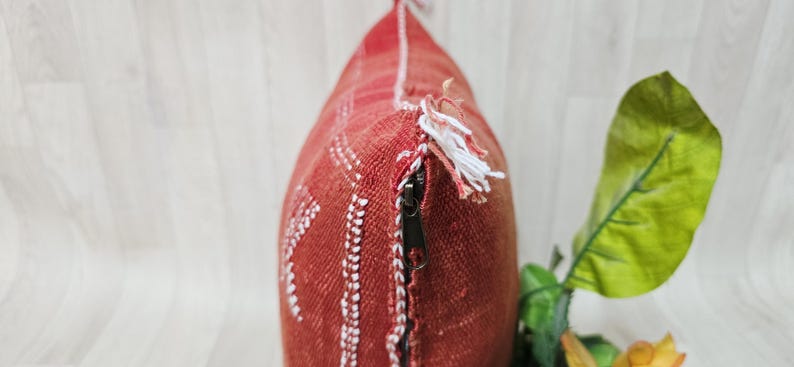 Handmade Moroccan Cactus Silk Pillow Cover: Red/Orange Boho Cushion (18.8x17.7 IN) image 8