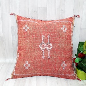 Cactus Silk Pillow Cover, Moroccan Boho Throw Pillow ,Hand woven Berber Pillow, Sabra Cactus Silk Cushion Cover,Pillow,Cushion.Home Decor