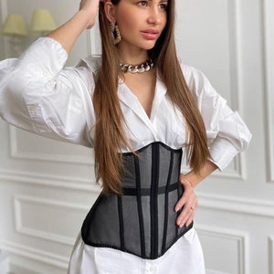 Sheer Cupless Corset - Waist Training Corset - Corset Bustier Top , Corset Belt, Underbust Corset, Vintage corset, Waist Corset