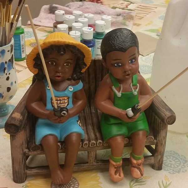 Black Boy Fishing Statue Etsy