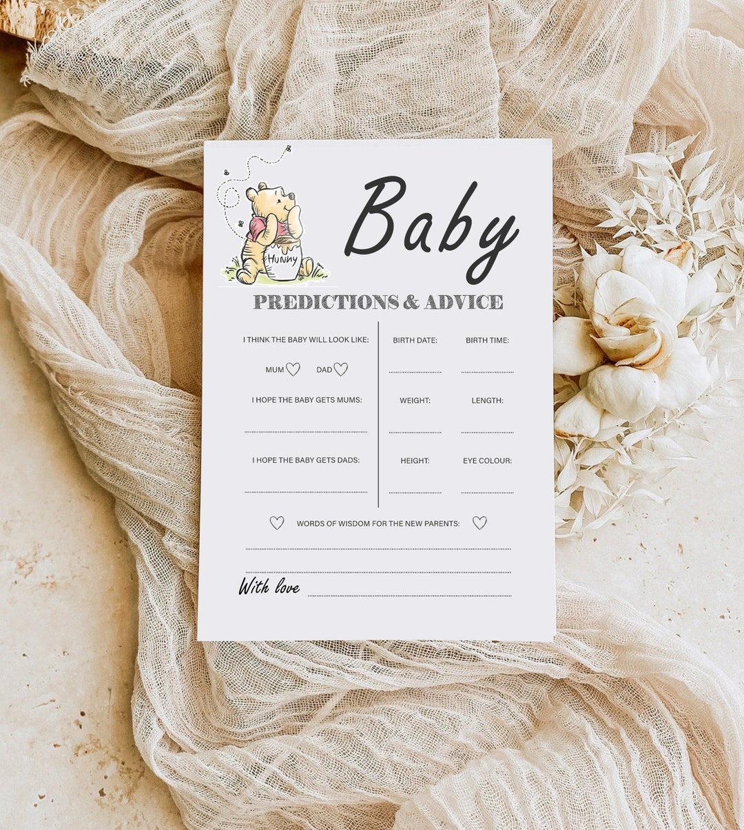 Winnie Pooh Baby Shower Baby Prediction Card Classic Pooh Baby Shower