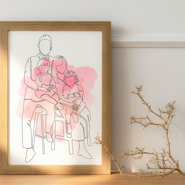 Custom Couple Portrait : A Perfect Gift for Dad, Family Portrait, Line Drawing, Custom Portrait personalized, Personalized Anniversary Gift.