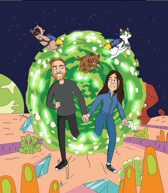 SALE Rick n Morty Portrait Cartoon Portrait, Couple Portrait, Custom Family Portrait, Cartoon Personalised, Custom Portrait, R nM cartoon