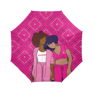 Krebs Krieger Regenschirm und wiederverwendbare Einkaufstasche, wasserdichter Regenschirm, motivierendes Geschenk für schwarze Frauen, Brustkrebsüberlebende, Unterstützung