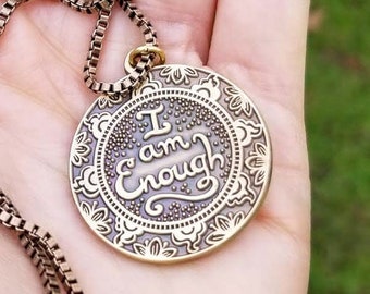 I Am Enough Necklace, Meditation Gift, Mindfulness Tool, Daily Reminder, Gift for Her, Yogi Gift, Self Care, Affirmation, Joy