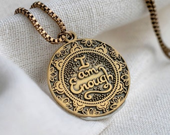 I Am Enough Necklace, Affirmation Motivational Necklace Inspirational Jewelry, I Am Enough Pendant