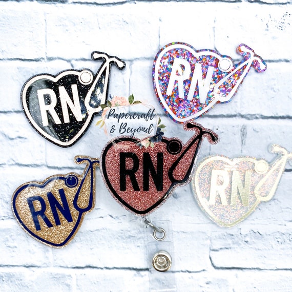 RTS: Heart Stethoscope Badge Reel, Custom Glitter Badge Reel, Nurse Badge Reel, Medical Badge Reel, Retractable Badge Reel, Rn Badge Reel