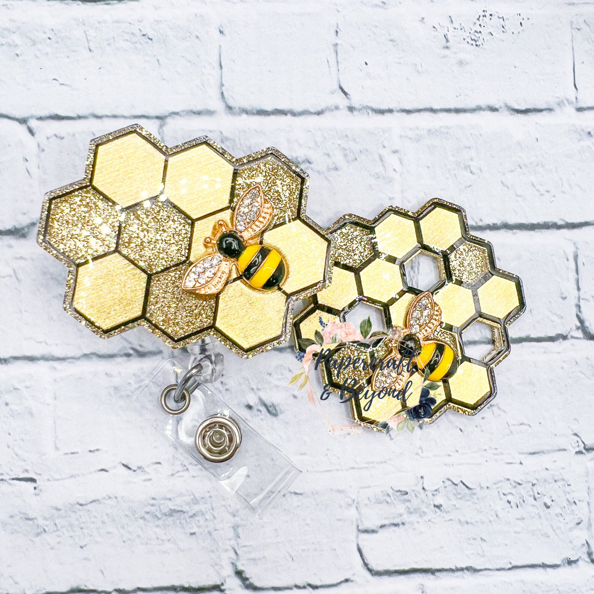 Honeycomb Bee Badge Reel: Black and Gold Nurse Badge Holder