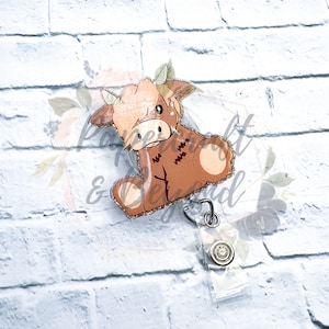 RTS: schattige badgehaspel Highland Cow, haspel dierenbadge, aangepaste glitter badgehaspel, haspel verpleegsterbadge, haspel medische badge, intrekbare badge