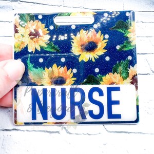 Sunflower badge badge buddy, flower print RN Badge Buddy, badge buddy and badge reel matching set, nurse badge buddy