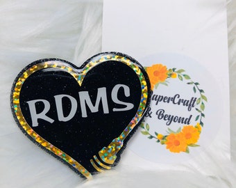 RTS: RDMS badge reel, Ultrasound sonogram badge ID reel, custom glitter badge reel, medical nurse badge reel, labor and delivery badge