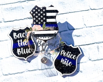 Thin Blue Line Police Badge Reel: Handmade Belt or Alligator Clip