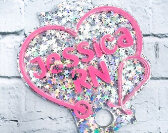 Stetoscopio cuore nome personalizzato Tumbler Topper, etichetta tumbler per infermiere, etichetta nome tumbler, 20 once 30 once 40 once, etichetta tumbler Glitter