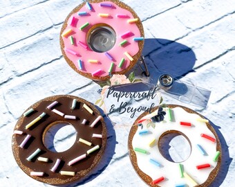 RTS: Pink Donut badge reel, chocolate donut badge reel, cute sprinkle badge reel, donut with sprinkles, nurse badge reel, medical badge reel