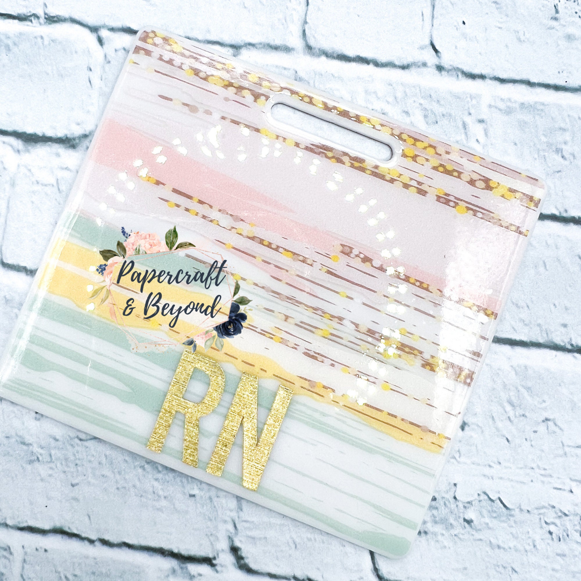 Brushstrokes Nurse Badge Buddy: Pink, Sage & Gold Glitter