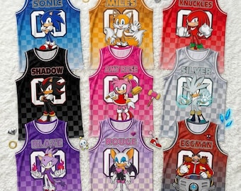 Sonic Basketball Jersey, Sonic The Hedgehog Cartoon Tank Top, Gamer Gift USA, Gaming Sleeveless Shirt for Kids & Men