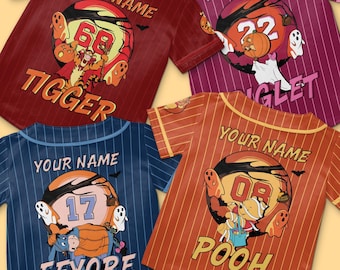 Custom Winnie the Pooh Halloween Party Baseball Jersey, Disney Halloween Family Outfits, Pooh Character Family Matching