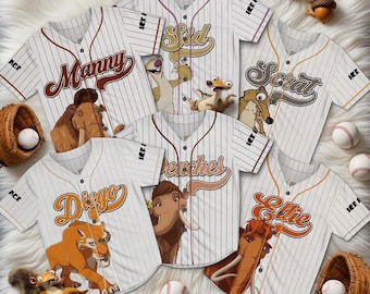 Personalized Ice Age Jersey, Custom Name Family Matching Outfit, Cartoon Movie Gift, Manny Sid Diego Scrat Ellie Peaches Shirt