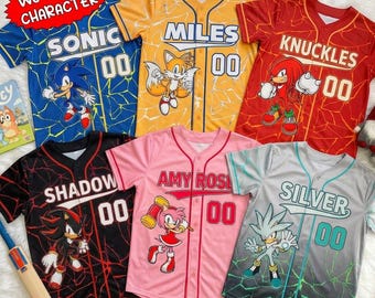 Sonic Baseball Jersey for Kids – Sonic, Tails, Shadow, Amy Cartoon Shirt, Sega Gaming Outfit Gift for Boys Girls, Y2K Jersey, Knuckles