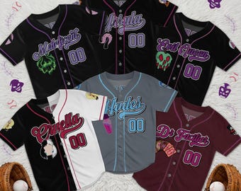 Personalized Disney Villains Baseball Jersey, Custom Name Family Matching Tee, Maleficent Ursula Cruella Evil Queen Hades Dr Facilier Shirt