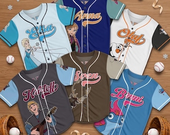Personalized Ice Princess Team Baseball Jersey, Custom Name Number Family Matching Gift, Elsa Anna Olaf Kristoff Sven Bruni Squad Shirts