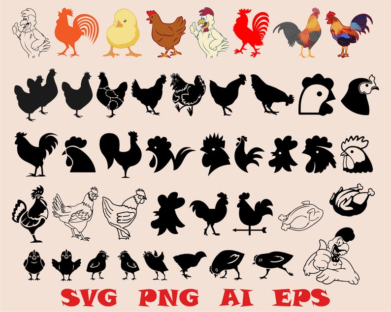 Download Chicken Svg Bundle Rooster Clipartsilhouettebaby Chickpngcut Filevinyl Fileepscricutvectorstencilchickensdigital Downloadcameo Clip Art Art Collectibles